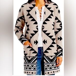 FRYE AND CO. Black and Tan Geometric Cardigan NWT